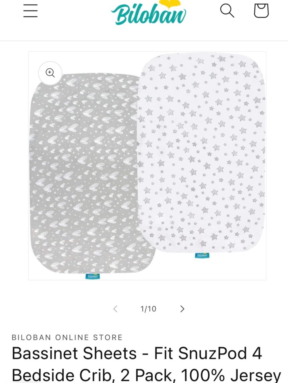 2-Pack Bassinet Sheets in Gray and White